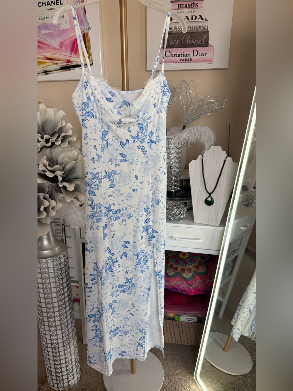 Blue & White Floral Slip Dress
